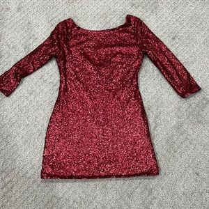 Red Sequin V Back Bodycon Dress
